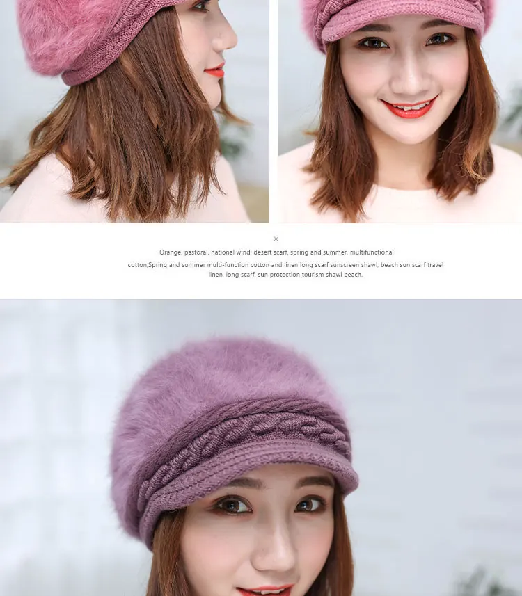Women's hat winter rabbit hair knitted beret hat winter hats for women caps women fashion winter hat women's knitted hat