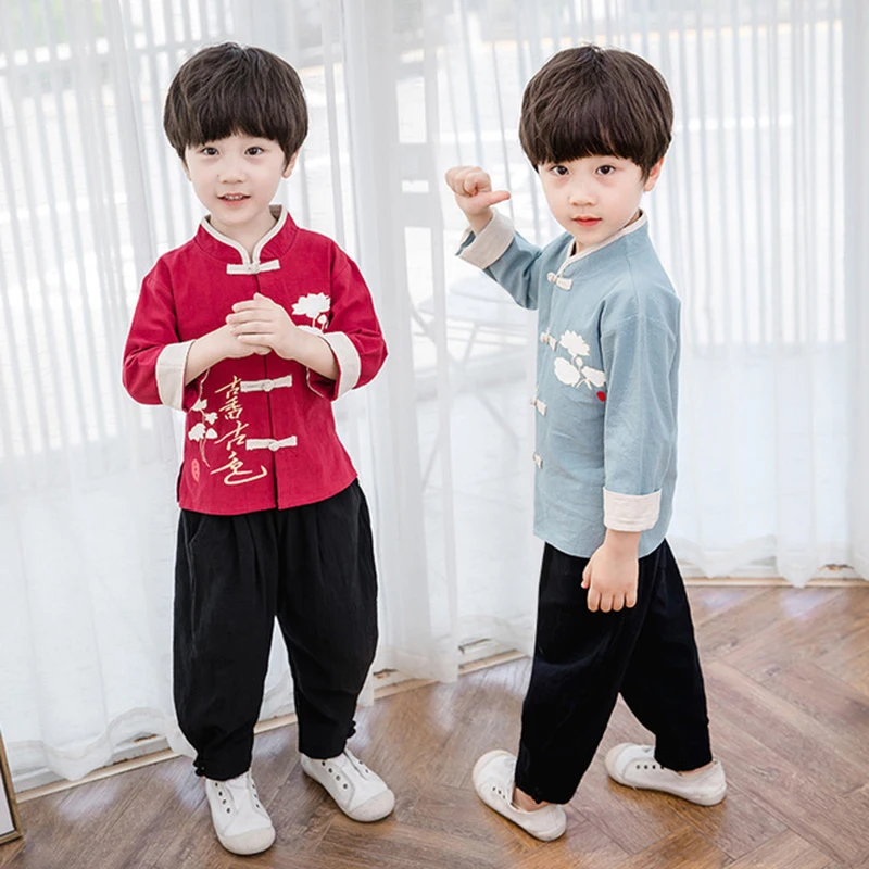 Китайская рубашка для мальчиков hanfu традиционная китайская одежда Брюса Ли
