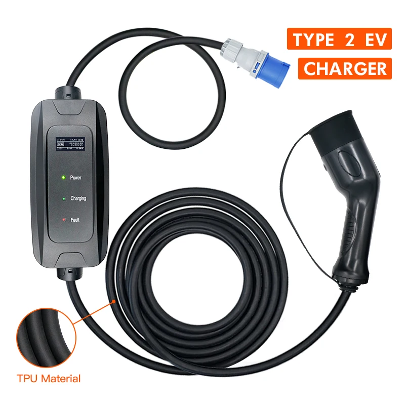 

32A Fast EV Charging Type2 And Type1 1Phase 7.2KW CEE BLUE Plug IEC 62196-2/SAEJ1772 Electric Vehicle Portable Charger Connector