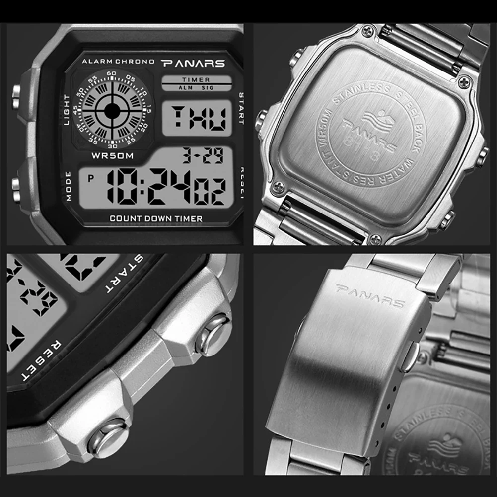 

Men Electronic Waterproof Square Dial Dual Time Calendar Outdoor Wrist Watch HOT New Mas-culino Fashion Men's Watch Large Dial M