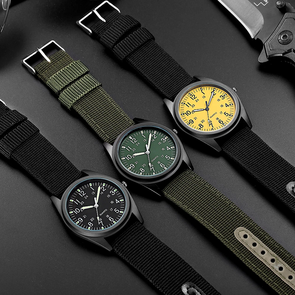 Часы наручные мужские с нейлоновым ремешком уникальные особые 22 мм спортивные в