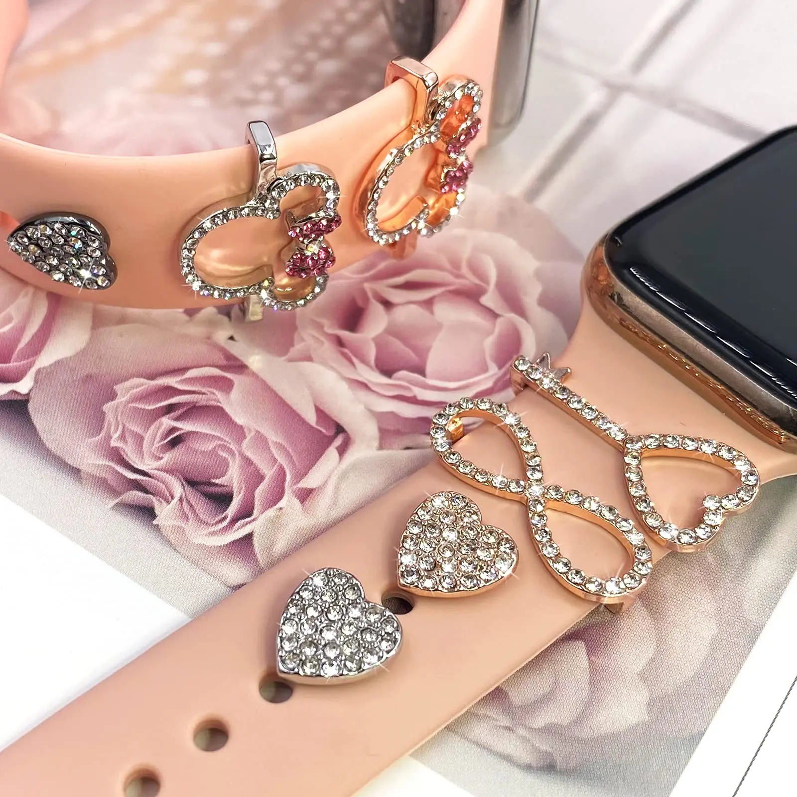 

Ювелирные изделия, браслет с подвесками для apple watch, кольца, ремешок 7 6 5 3 se/Galaxy watch 4/классический браслет, металлическое украшение, браслет дл...