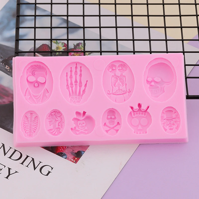 

Skull Silicone Stencils Halloween Diy Fondant Cake Chocolate Soap Templates Practical Kitchen Baking Tools He