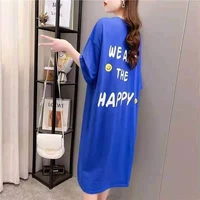2021 new big add size famale clothes lady long summer loose casual cotton long dress short sleeve dress large size women store