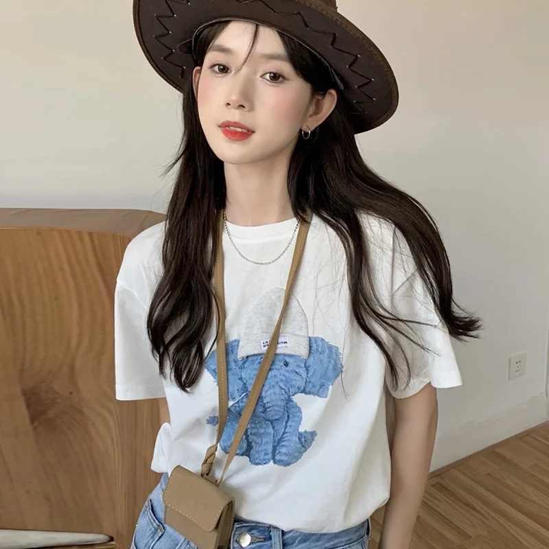 Белая футболка с коротким рукавом женский летний топ новинка 2021 модный Свободный