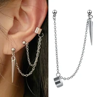 hmes new earrings women fashion punk chain earrings long tassel pointed cone pendant without pierced ear clip gift