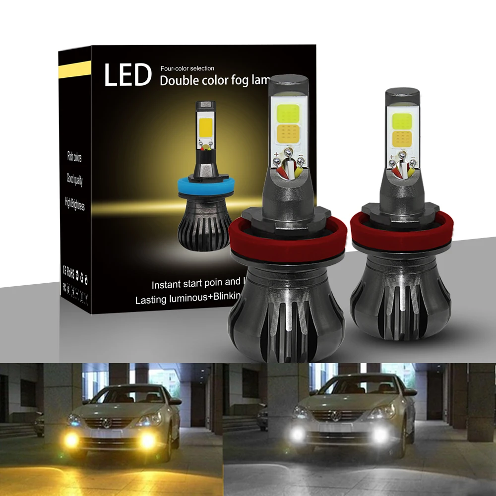 

Car Fog Light Dual Color 160W H8 H9 H11 880 881 LED Fog Light Bulbs 3000K Yellow 6000K White Color Strobe Lamp Bulb COB Bulb