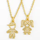 Милый маленький мальчик и девочка Подвеска дружба для женщин Подвеска белый камень ожерелье стерлингового серебра CZ Циркон Простой семья Ювелирные изделия Подарки nkes11