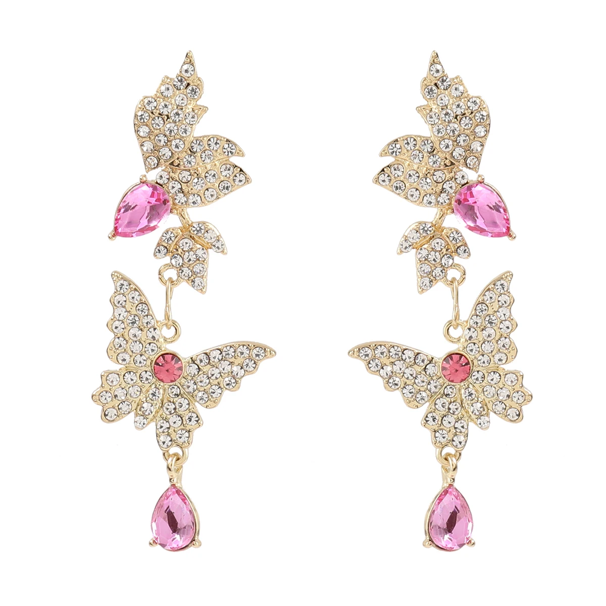 

JIJIAWENHUA New Trend Ladies Rhinestone Butterfly Shape Pendant Earrings Dinner Party Fashion Earrings Jewelry