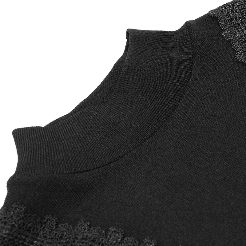 

2020 Autumn Fashion Knitted Plus Size Clothing Women Appliques Lace Patchwork Sleeve Casual Long Sweater Dress Femme