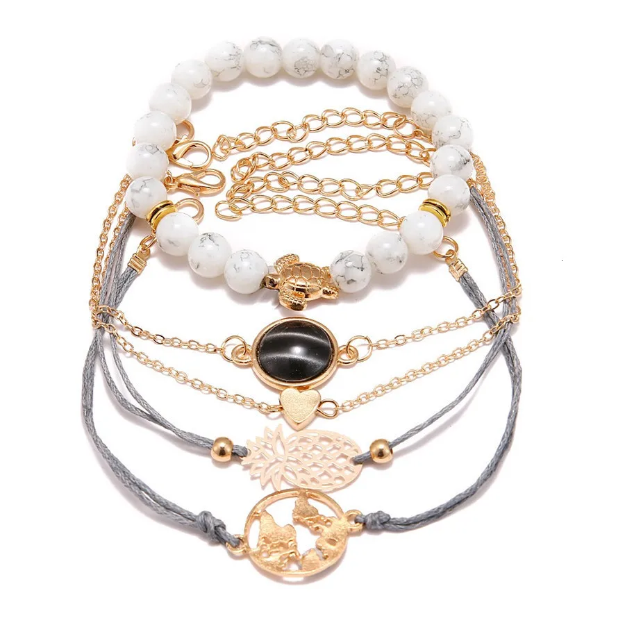 Винтажные Браслеты Mujer с белым камнем Boho, женские браслеты с ананасовым черепахой, модный пляжный Шарм с сердцем, браслет Femme