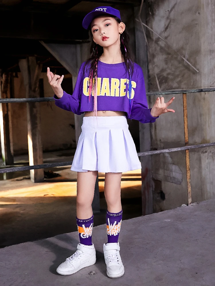 Детские костюмы для джазового танца летнего и осеннего сезона, уличная одежда для девочек, модная юбка хип-хоп, костюм для выступления на сцене.