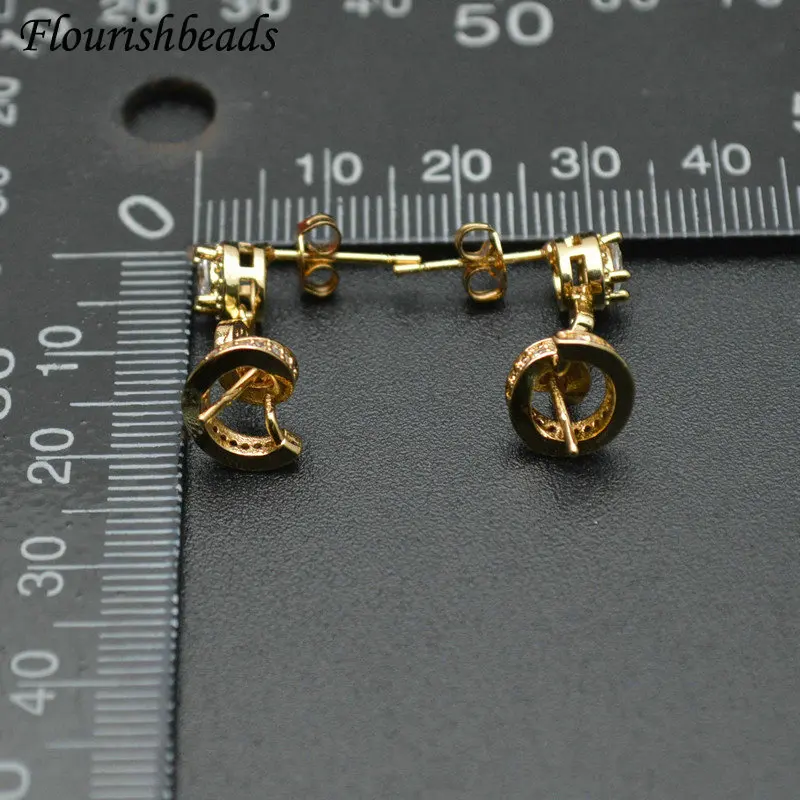 comprar Atacado Espiral Pino Estilo Caber Meio Buraco Contas Cor De Ouro Dange Brinco Ganchos Do Parafuso Prisioneiro Descobertas Micro Cz Pavimentado Jóias Descobertas