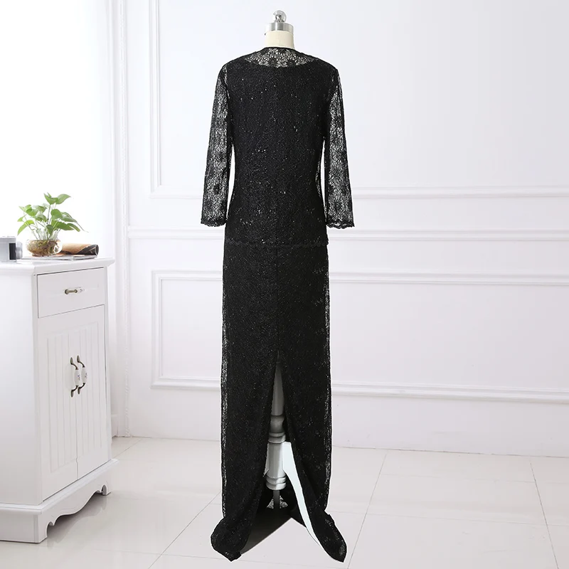 Ампир совок шеи длиной до пола кружева вечерние платья с кристаллами брошь Мать