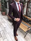 Новое поступление, мужские костюмы, темно-фиолетовые смокинги для жениха, мужские свадебные смокинги с лацканами, 3 предмета (пиджак + брюки + жилет + галстук), C907
