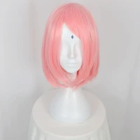 anime haruno sakura cosplay wig short pink styled hair with headband heat resistant synthetic hair wig wig cap
