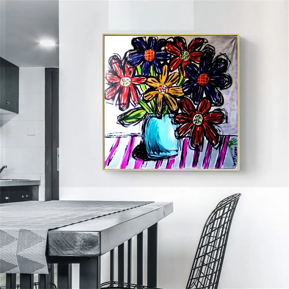 

Colorful Flowers In Vase Art Canvas Paintings Modern Style Posters and Prints Wall Art Pictures for Living Room Home Decor