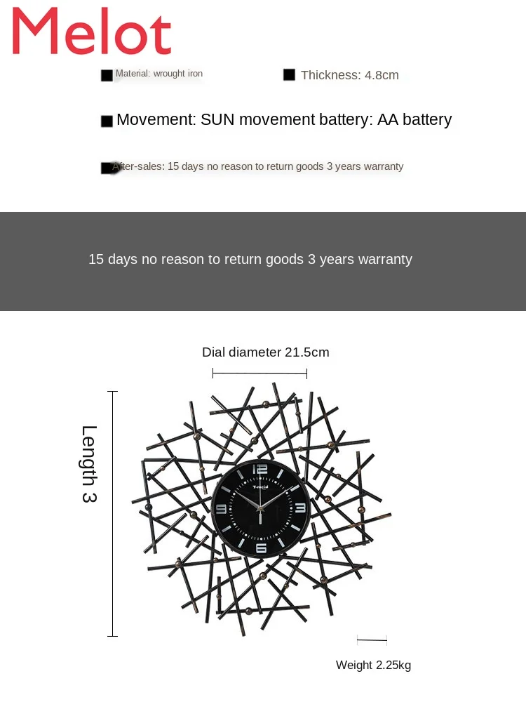 

Creative Iron Wall Clock Living Room Home Noiseless Clock Wall-Mounted Simple and Stylish Personality Clock