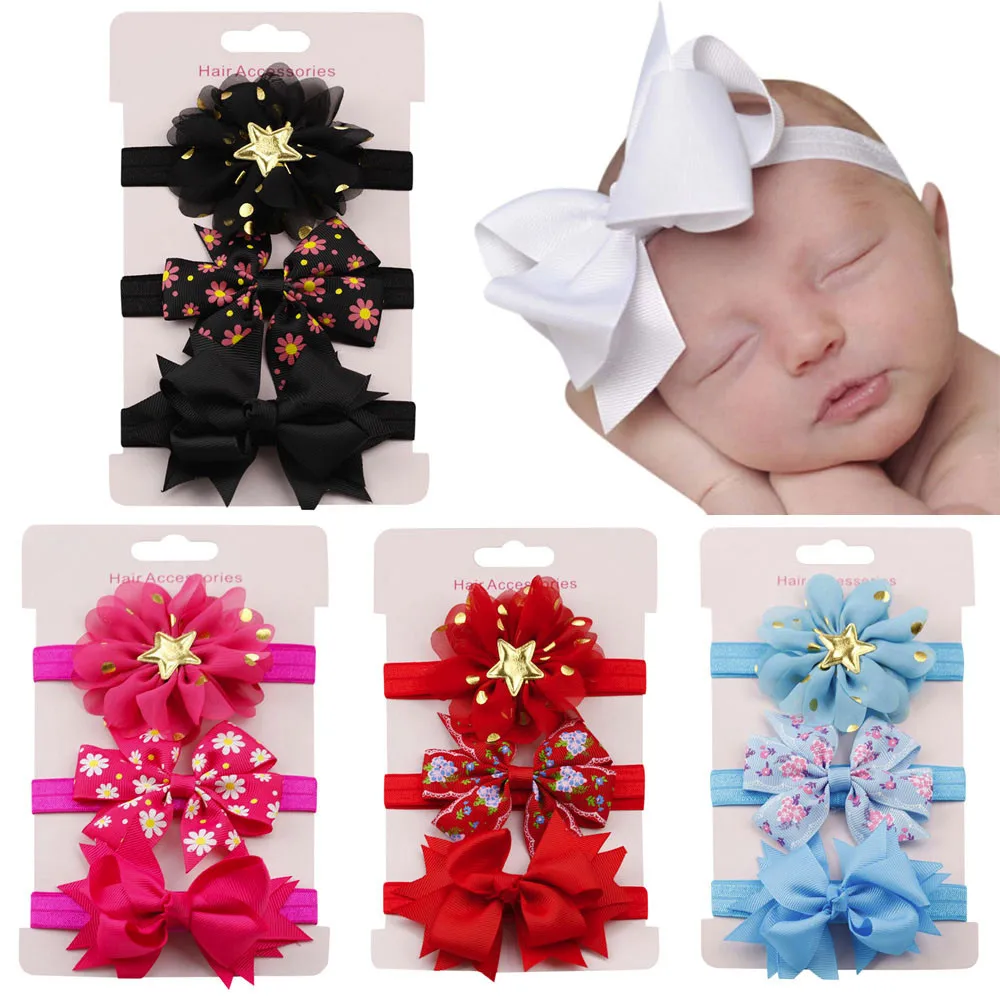 

Hair Bands 3Pcs Kids Elastic Floral Headband Hair Girls baby Bowknot Hairband Set Baby Accessories детские аксессуары для волос