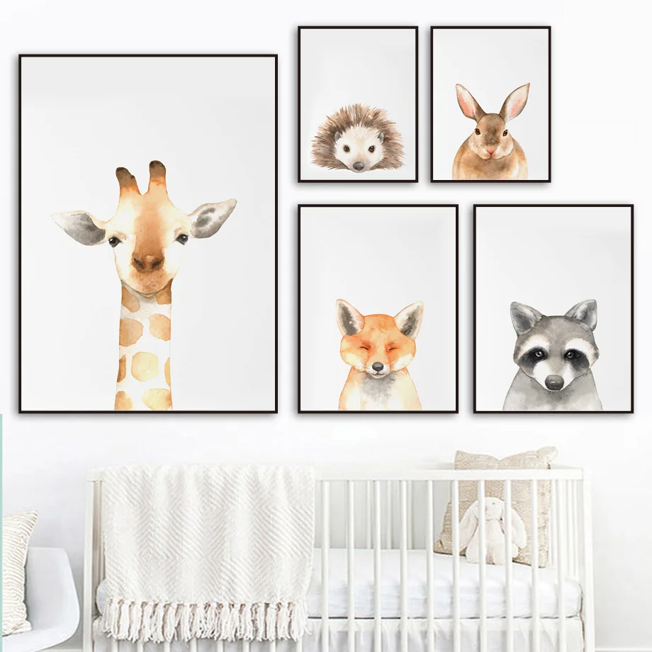 Жираф енот кролик детский настенный холст для живописи животных скандинавские