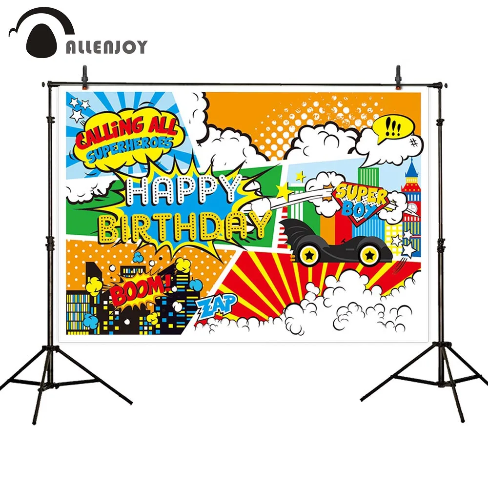Allenjoy Cartoon Superhero Party Curtains Happy Birthday Comic Cars Cityscape Backdorps Banners Baby Shower Photobooth | Дом и сад