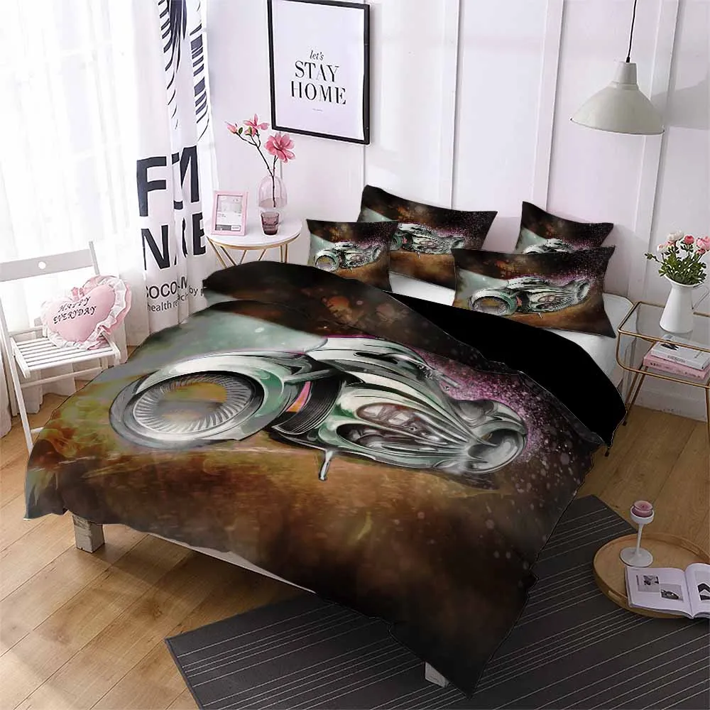 3D Постельное белье с мотогонками Queen King Size накрывало двуспального одеяла Grey Black Nordic Comfortable on.