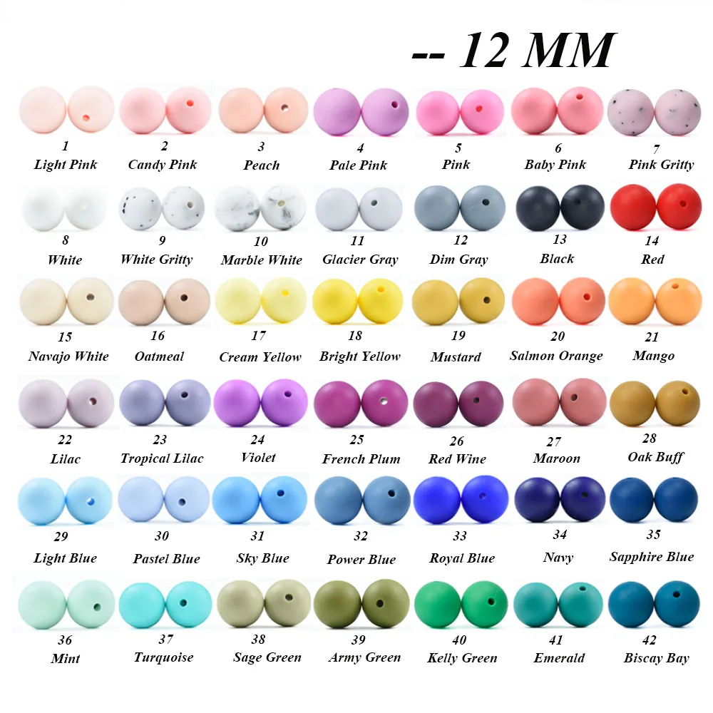 Cuentas redondas de silicona para beb&eacute;, abalorios circulares de dentici&oacute;n, cadena de chupete, Clip, regalo de enfermera, 37 colores, 12 MM, 100 piezas-0