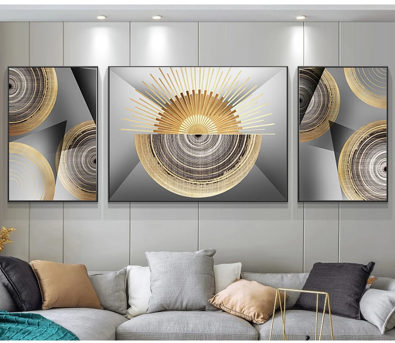 

Abstract Style Geometry Line Pictures Golden Circular Canvas Painting Wall Art Modern Poster and Prints in livingroom Decor Home