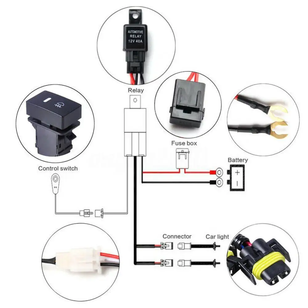 

New High Quality H11 Fog Light Wiring Harness Sockets Wire LED indicators Switch 12V 40A Relay Bulbs interface Tools