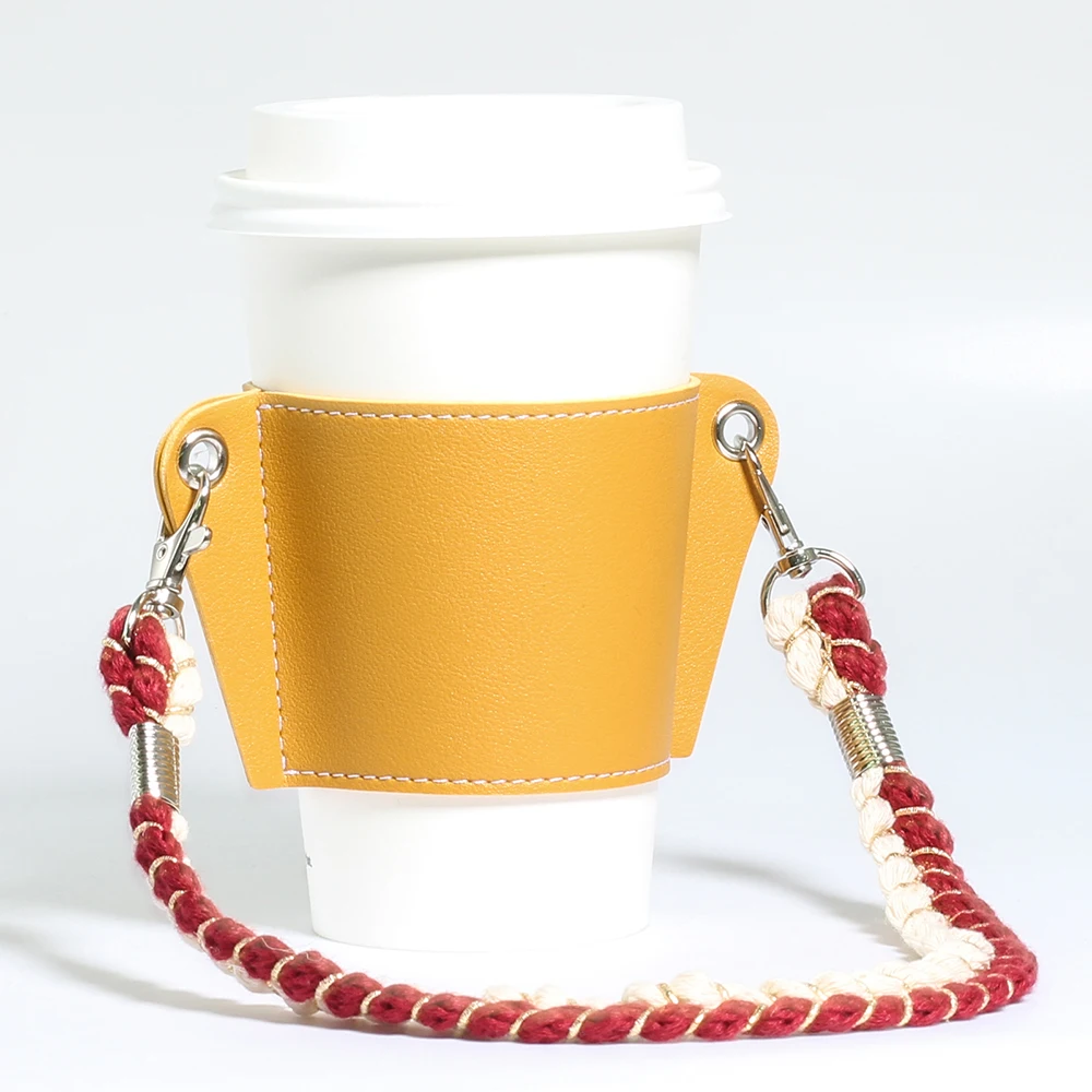 Leather Cup Sleeves for Cold and Hot Drinks Reusable Tumbler Sleeve Cover with Strap Portable Beverage Carrier Holder | Дом и сад