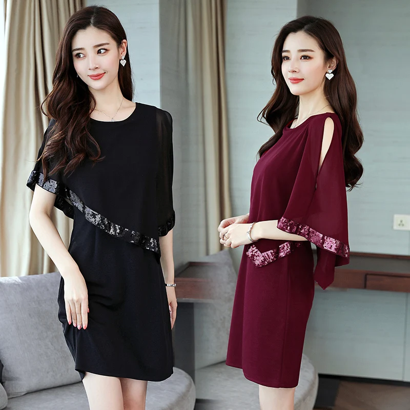 Женское однотонное шифоновое платье с блестками размера плюс Новинка лета 2020