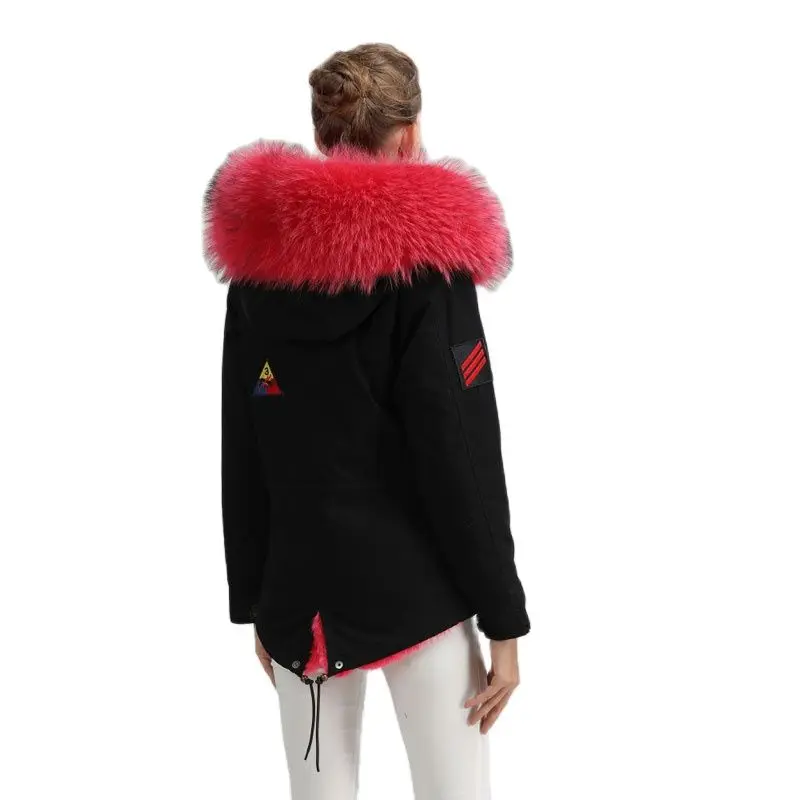 Меховая парка с бусинами женская верхняя одежда персиково Красная Женская мехом