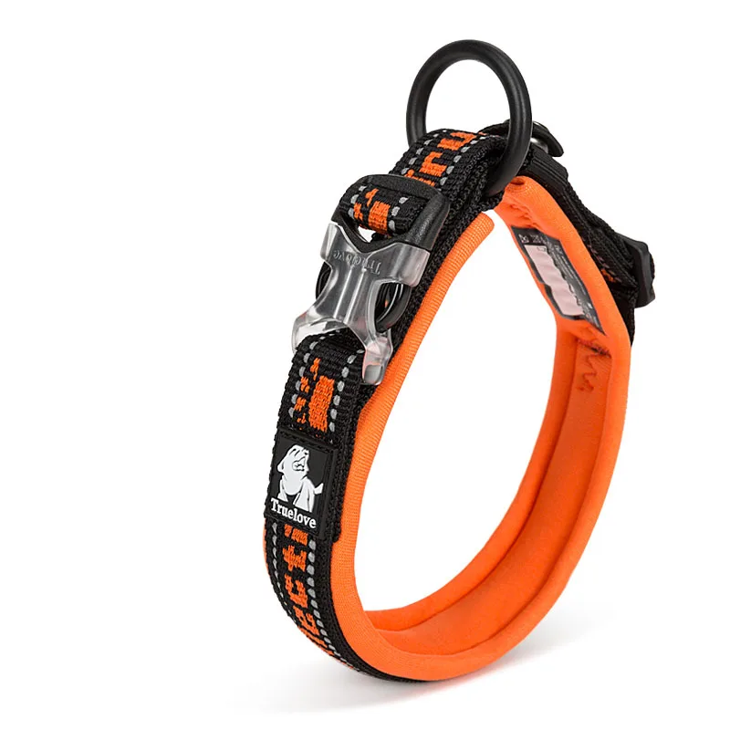 Orange Truelove неопреновый ошейник для собак с вышивкой, нейлоновые регулируемые ошейники для больших и маленьких собак, светоотражающие ошейники для чихуахуа - Цвет: Orange