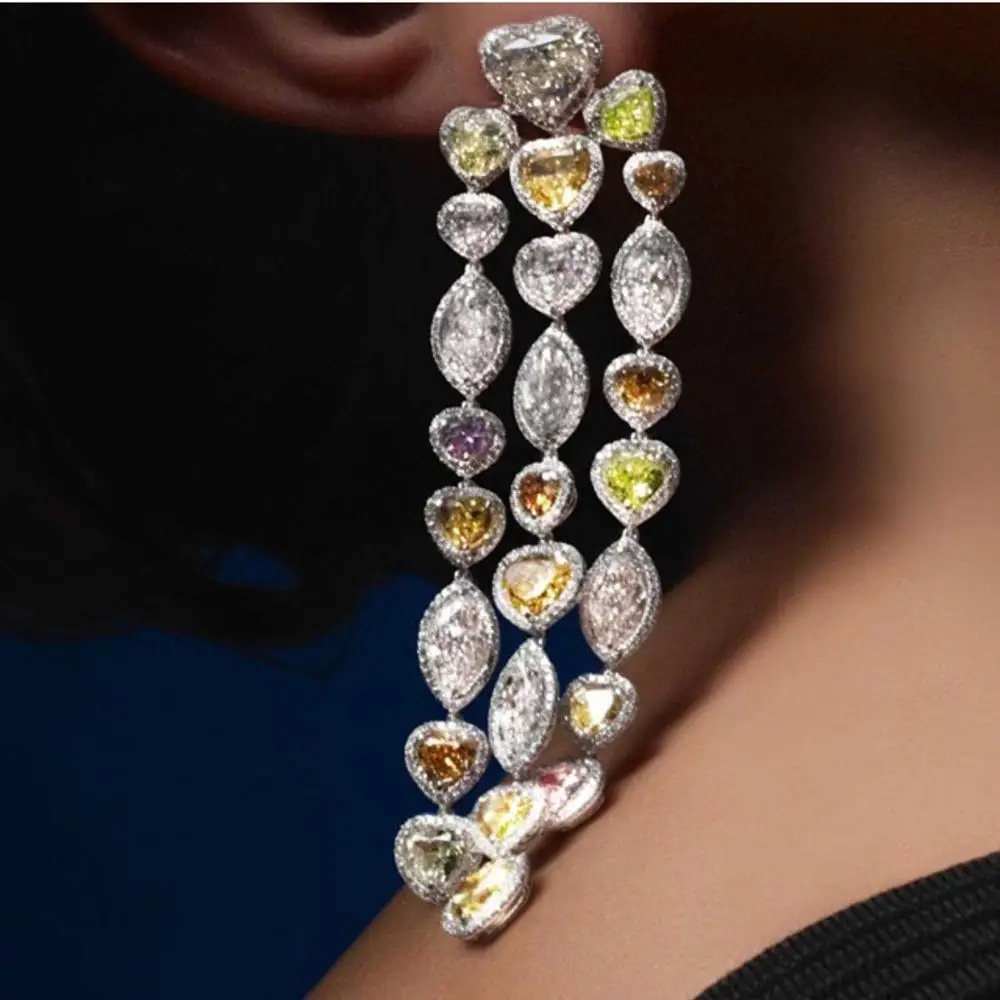 

LARRAURI 2019 Hot Luxury Party Jewelry AAA Cubic Zirconia Earrings Fashion Rhinestones Pendant Korea bohemian Tassel Earrings