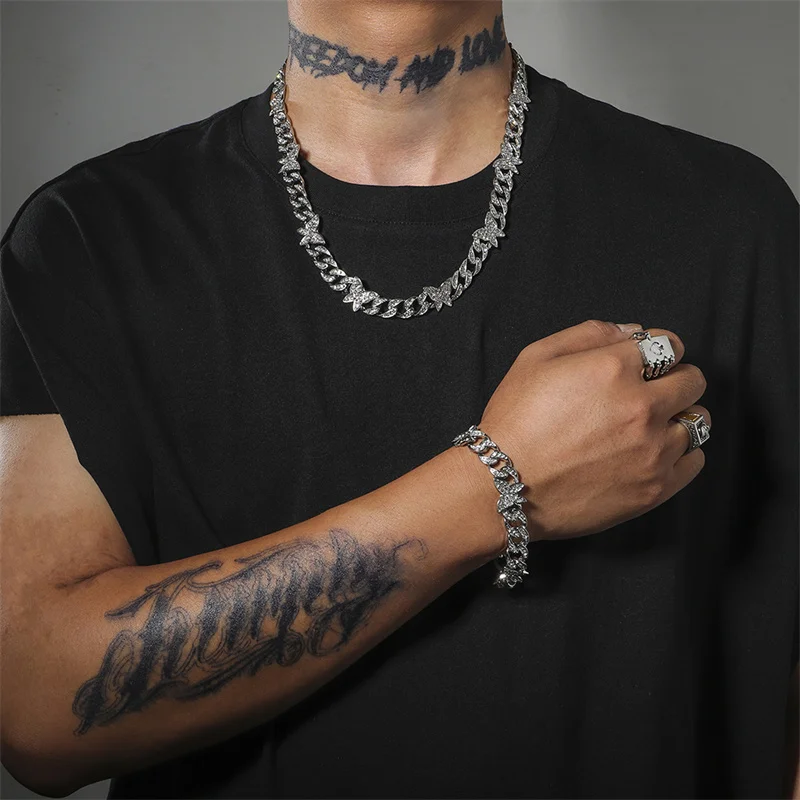 В стиле хип-хоп 13 мм льдом ограненные Стразы Майами панцирного плетения бабочка