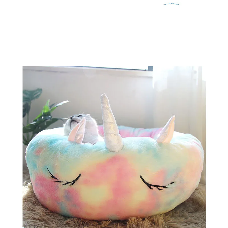 

Pet Bed Cat Unicorn Bed Cat Warm Cushion 2019 Winter Warm Cotton Comfortable Rainbow Unicorn Pet Bed Sofa Christmas Gift