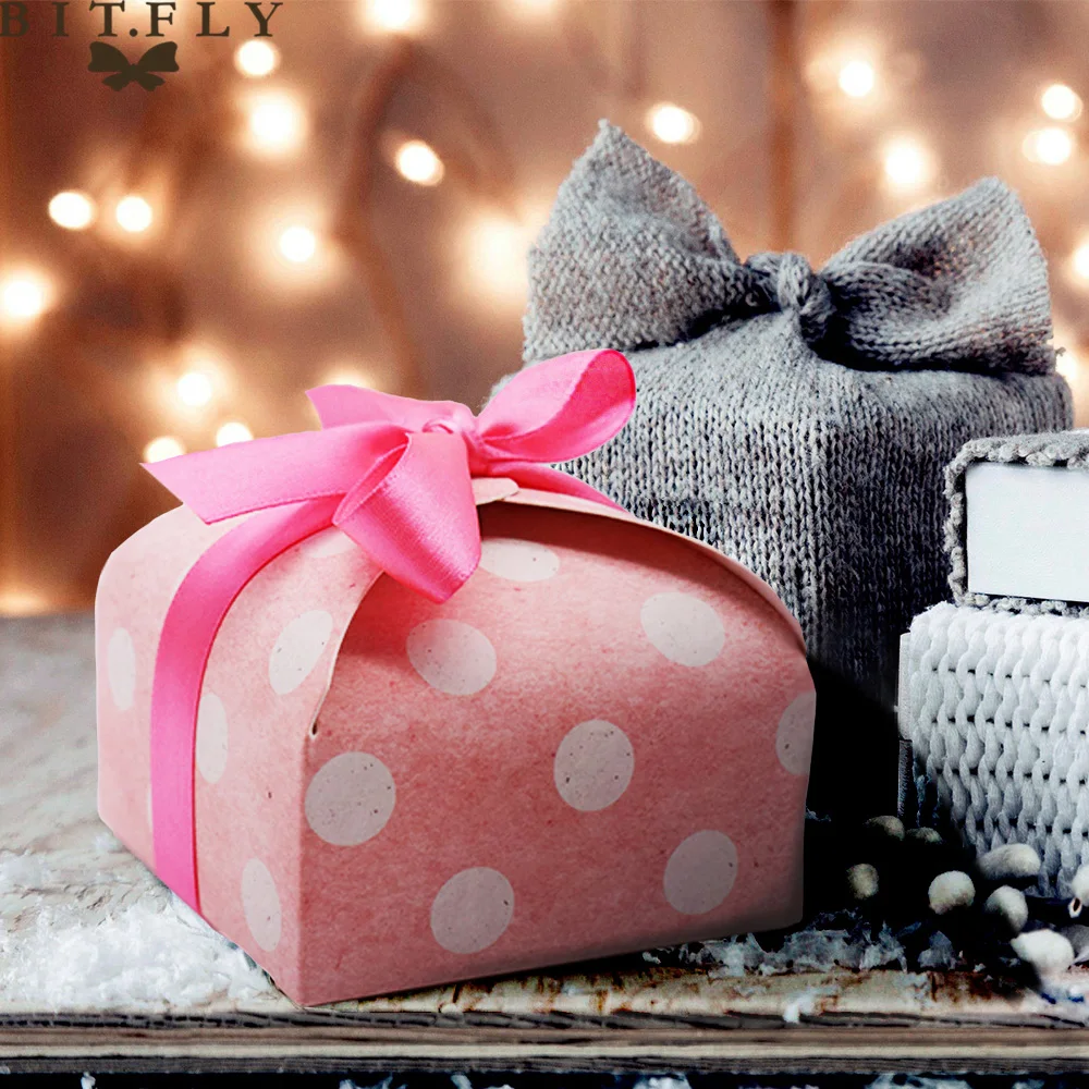 5 шт. бумажная коробка конфет для дня рождения свадебные коробки в горошек