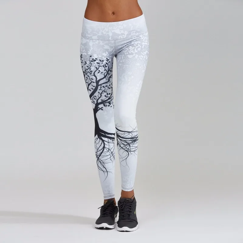 Autumn and winter 2019 women's fashion trend branch digital printing hip fitness slim leggings sweatpants | Женская одежда
