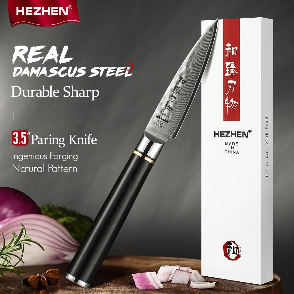 HEZHEN 3,5 дюймовый Фруктовый нож, Дамасские стальные ножи для очистки ...