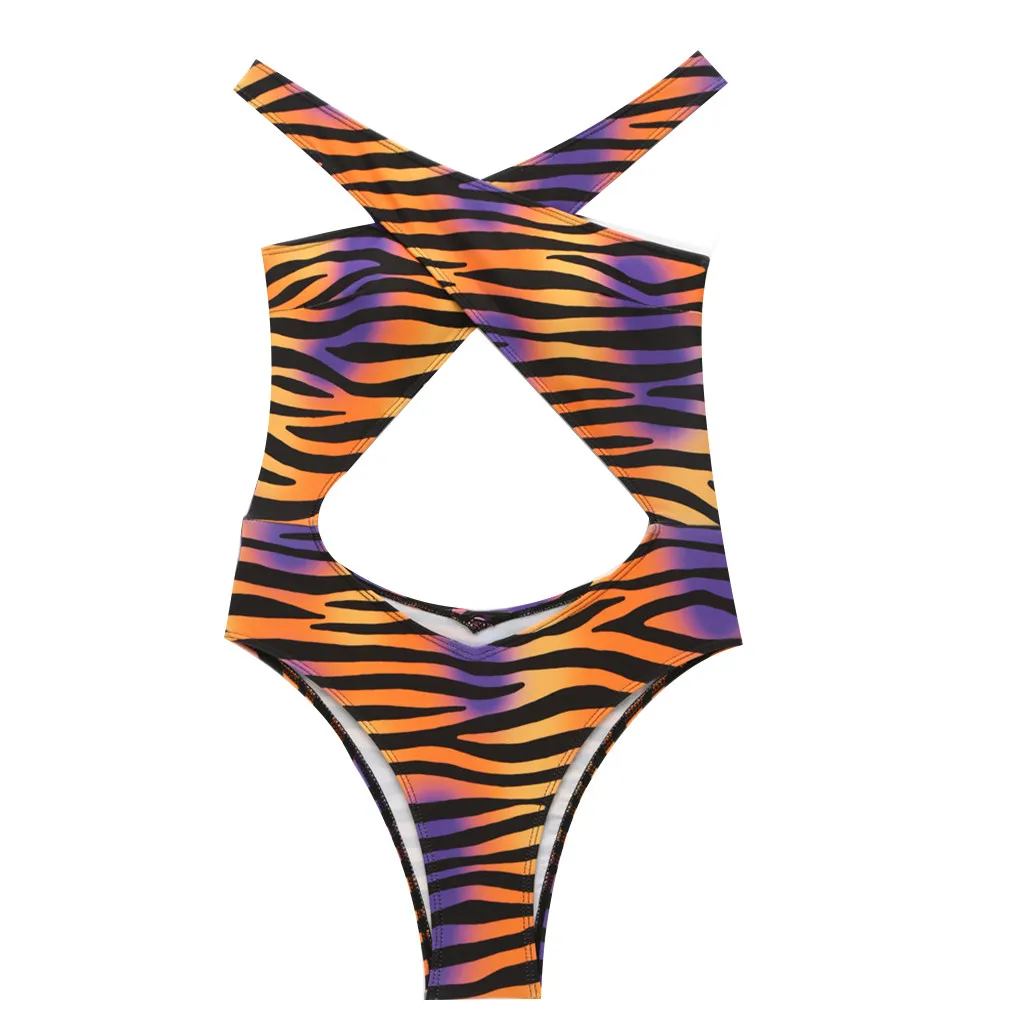 Новинка сдельный купальник женский пуш-ап высокий вырез крест бикини принт