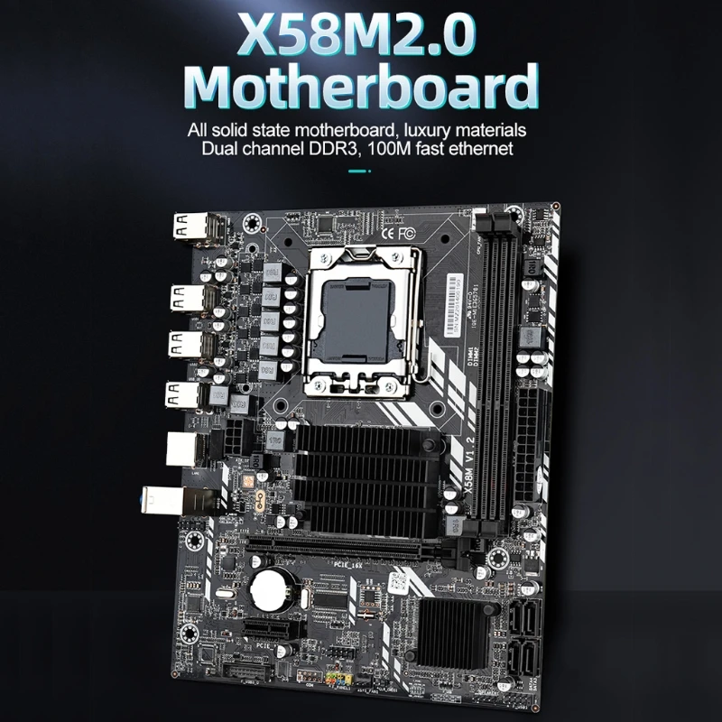 

X58M 2.0 Dual Channel Motherboard LGA 1366 USB2.0 PCI-E NVME M.2 DDR3x2 Slots Support REG ECC 1066/1333/1600/1866 32GB