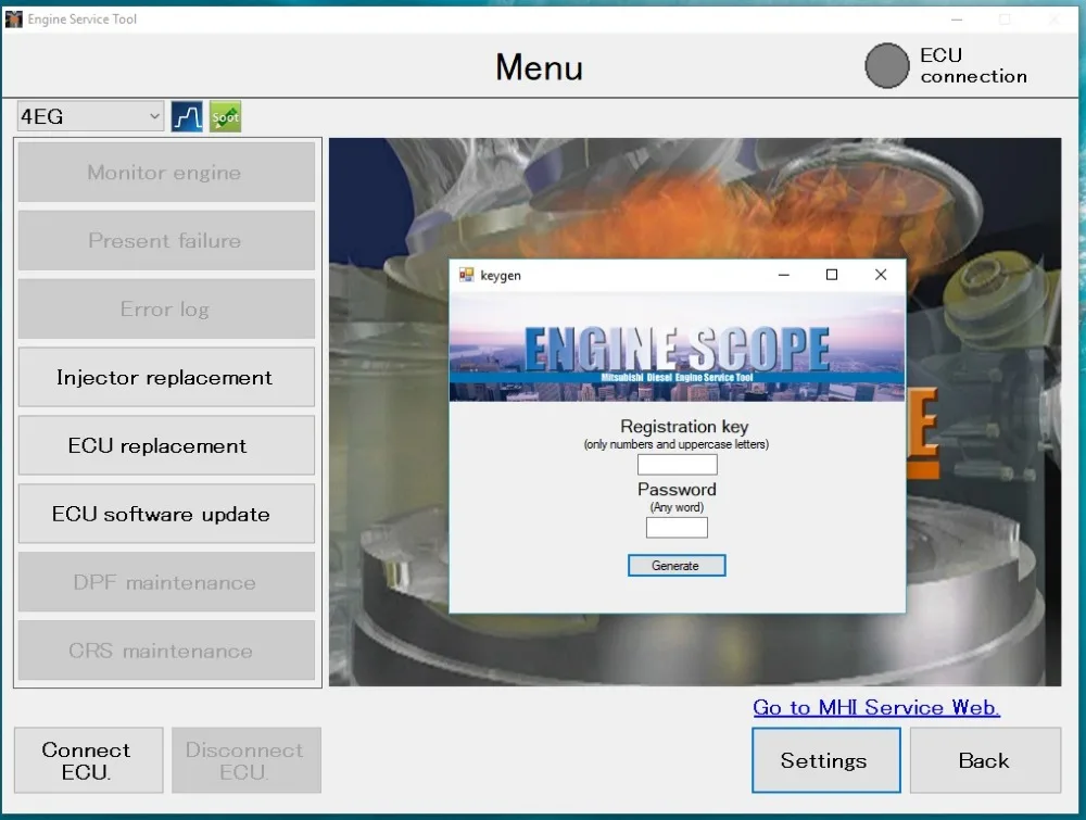 Прибор для обслуживания дизельного двигателя + генератор ключей Mitsubishi |