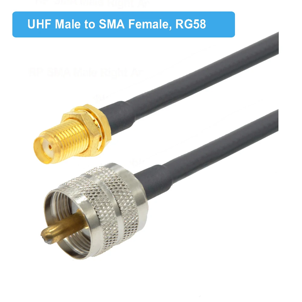 Кабель-удлинитель UHF RG58 PL259 коаксиальный переходник с вилкой типа Папа-SMA 15 см 50 1 м