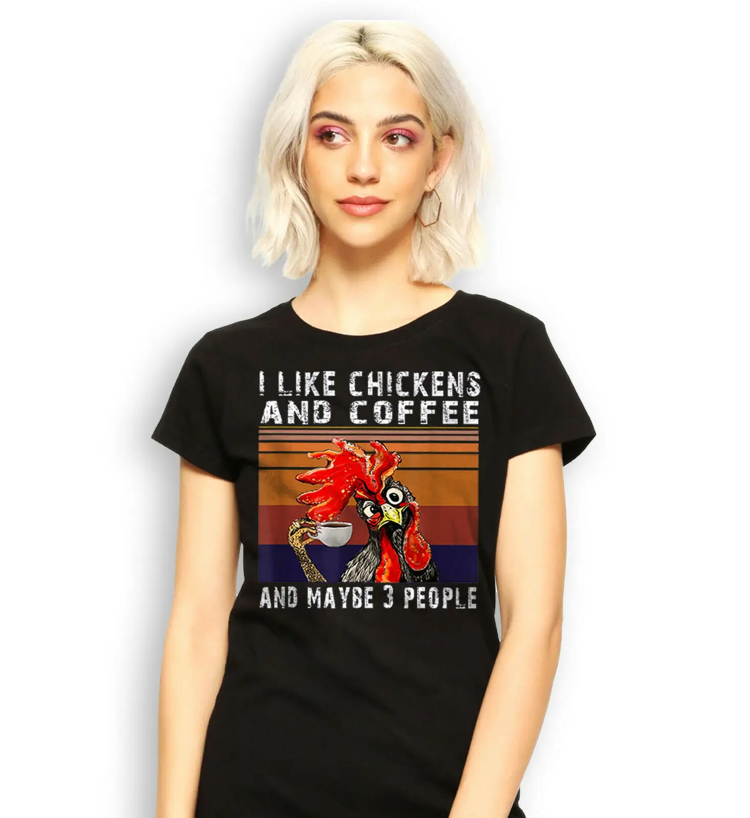 

Funny Humor T-Shirt I Like Coffee And Chickens And Maybe 3 People Shirt Versatile O - Collar Four - Season Printing T-shirt