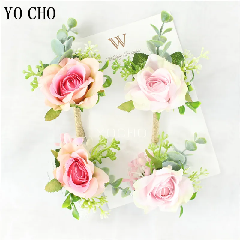 

Wedding Groom Boutonniere Bridesmaids Bracelet Hand Wrist Flower Artificial Flowers Men Suit Buttonhole Flower Girl Wristband