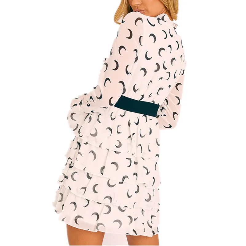 Женское шифоновое мини-платье MOARCHO черно-белое платье с v-образным вырезом и