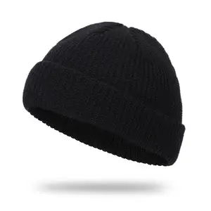 Зимняя Теплая мужская вязаная шапка унисекс, повседневная шапка без козырька в стиле хип-хоп, короткая Лыжная Шапка в рубчик с дыней, рыбалка, Шапка-бини, шапки