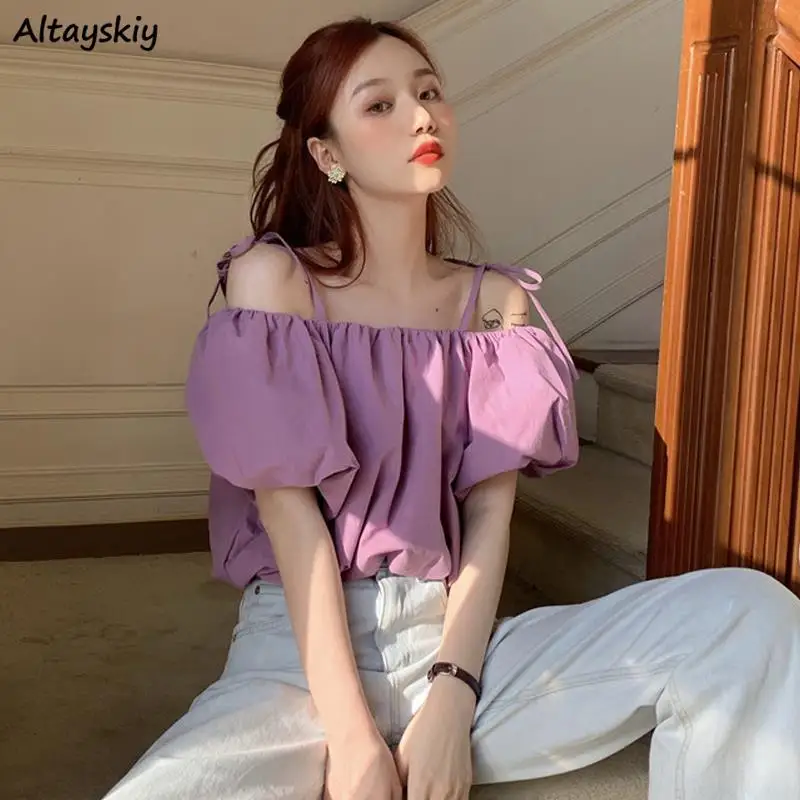

Blouses Women Solid Simple Cropped Kawaii All-match Party Leisure Design Streetwear Stylish Classic Aesthetic Girls Clothing Top