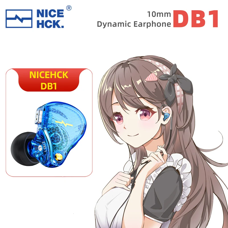

NiceHCK DB1 HIFI Music In Ear Earphone IEM 10mm Dynamic Unit Running DJ Sport Audiophile Earbud Studio Earplug 2Pin Detachable