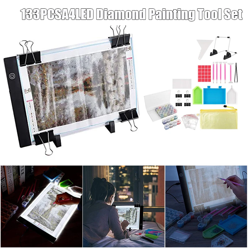 

Новый 133 шт./компл. инструменты для вышивки картин со стразами A4LED светильник беспыльный набор с подставкой применить к полному по факту пост...